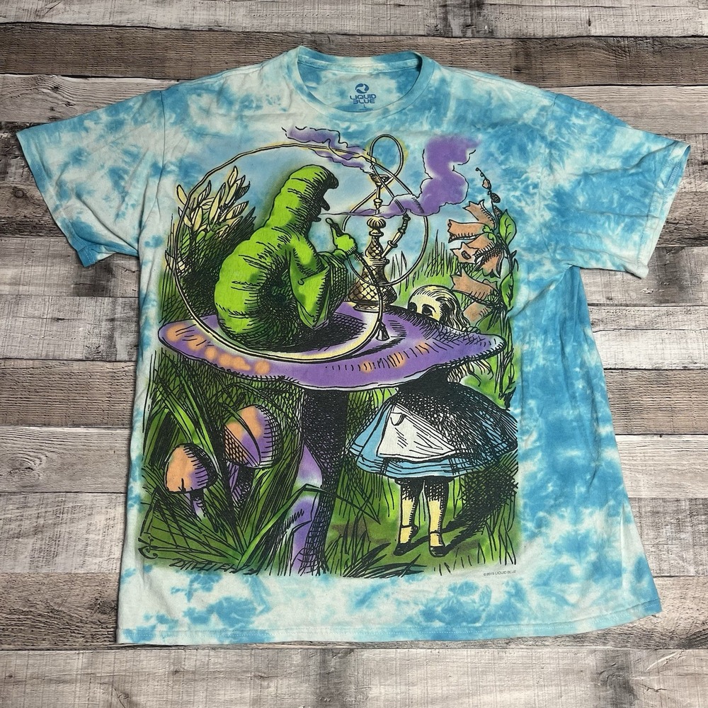 Liquid Blue Shirt Size Large Blue Tie Due Alice In Wonderland Caterpillar